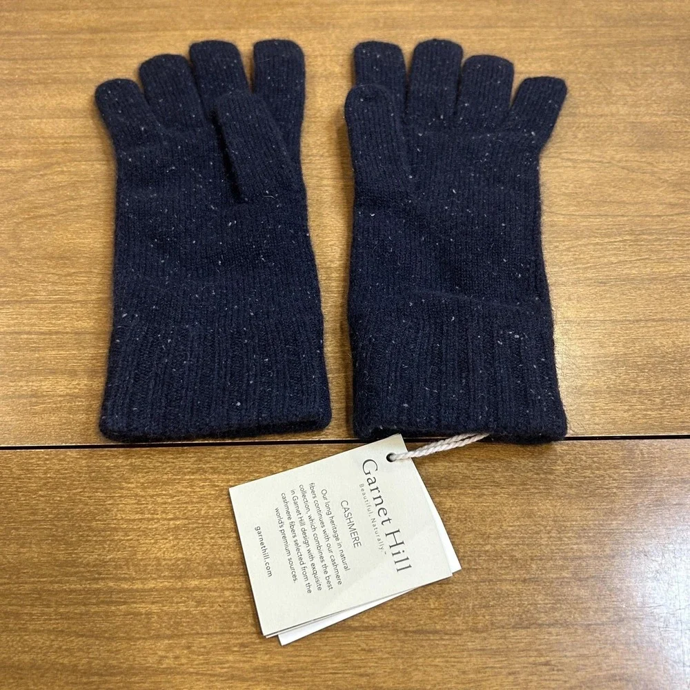 Garnet Hill Gloves Womens One Size Blue Cashmere Blend Knit Speckled Winter